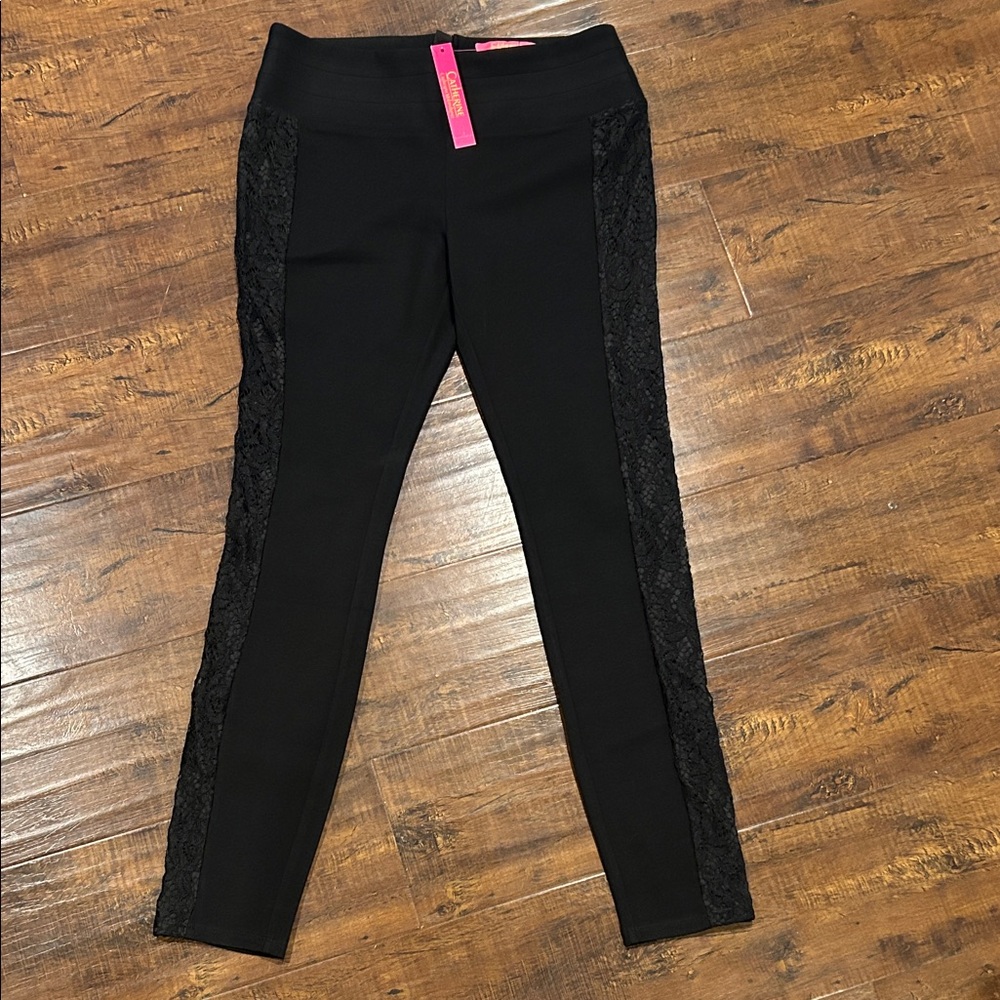 Catherine Malandrino Black Leggings with Lace Accents